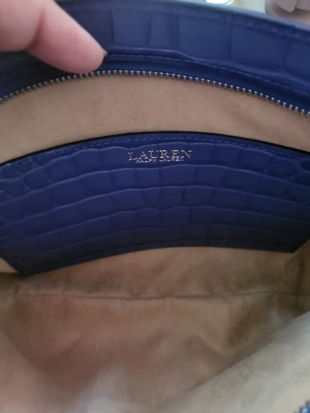 Ralph Lauren Crocodile-Embossed Leather Zipper Pouch / Wristlet - NEW